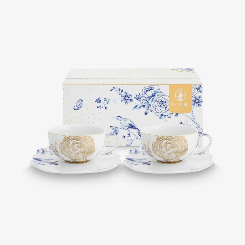 Pip Studio Royal Beyaz 2li Altın Çiçek Desenli Çay / Kahve Fincanı