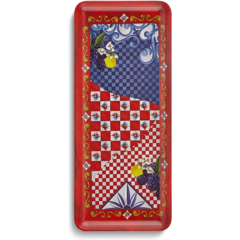 Chiara Alessi Capri Kırmızı Mavi Servis Tabağı 35,5*15 Cm