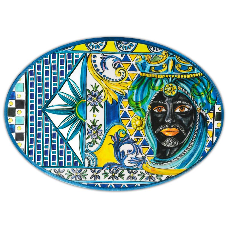 Baci Milano Mavi Barok Oval Servis Tabağı 50x35 cm