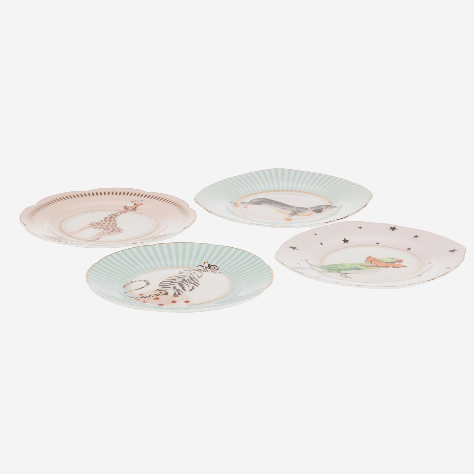 Yvonne Ellen Animals Pembe Porselen Pasta Tabağı 16 Cm