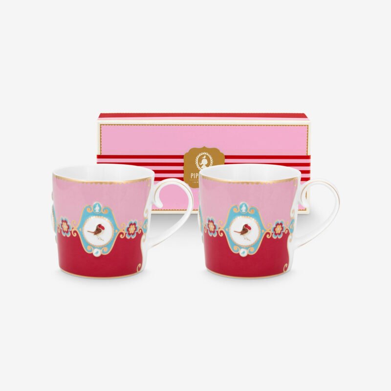 Pip Studio Love Birds Kırmızı/Pembe Madalyon Porselen Kupa Seti 150 Ml