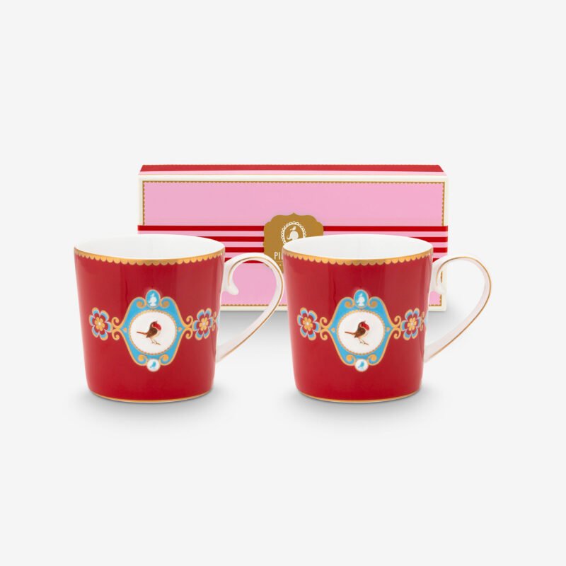Pip Studio Love Birds Kırmızı Madalyon Porselen Kupa Seti 150 Ml