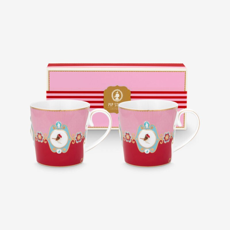 Pip Studio Love Birds Kırmızı/Pembe Madalyon Porselen Kupa Seti 250 Ml