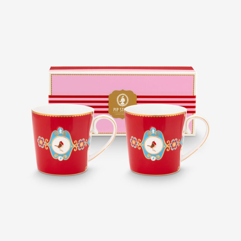 Pip Studio Love Birds Kırmızı Madalyon Porselen Kupa Seti 250 Ml