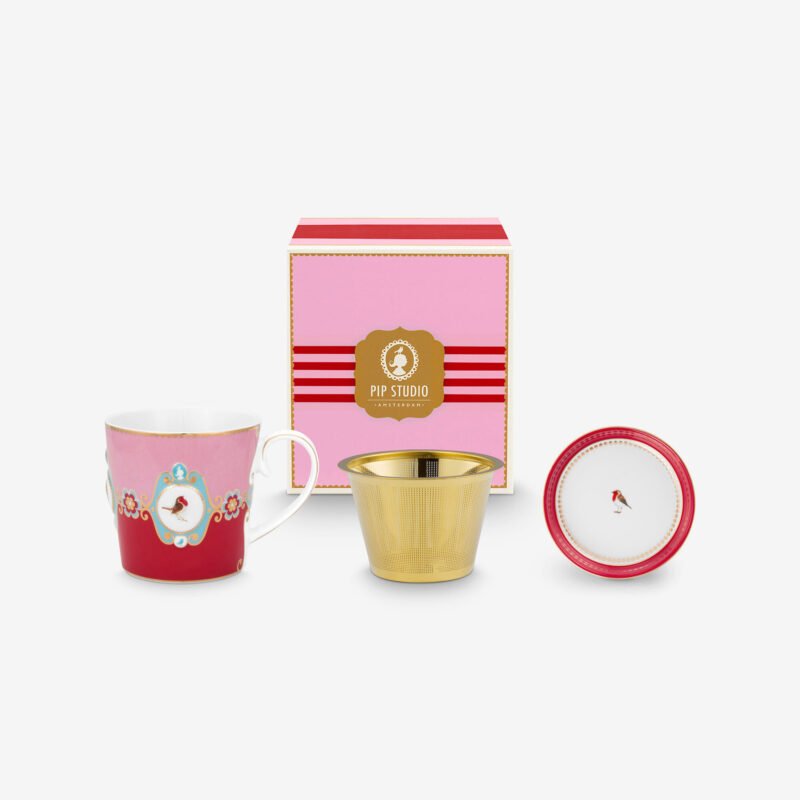 Pip Studio Love Birds Kırmızı/Pembe Madalyon İkili Tek Kişilik Çay Seti 250 ml