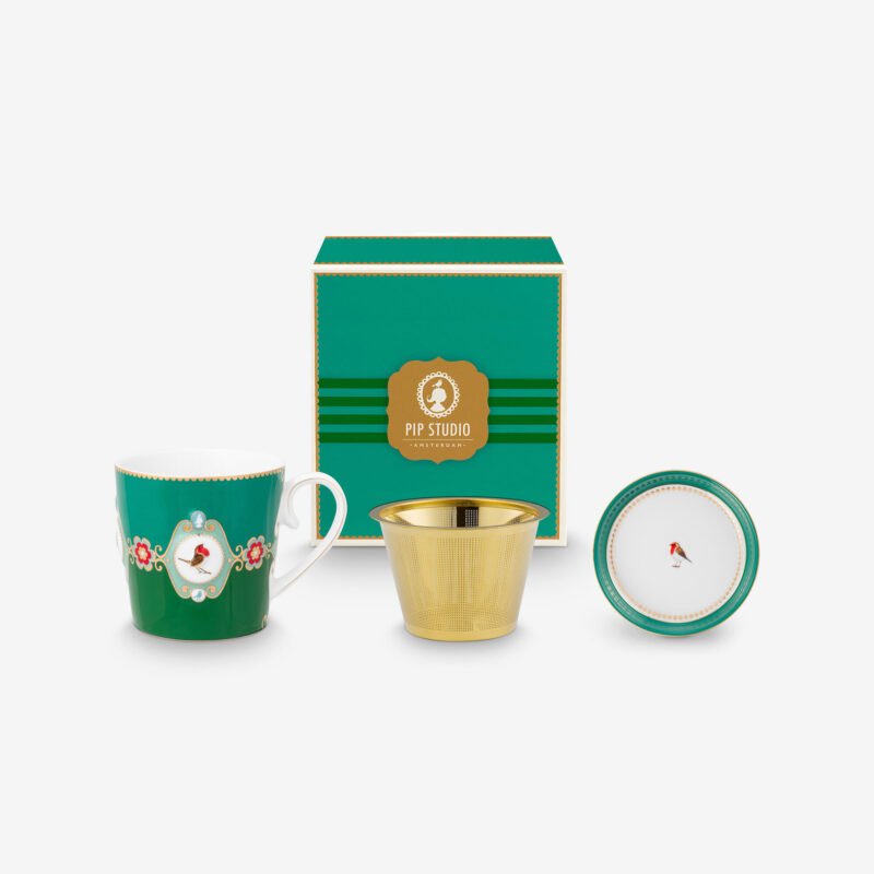 Pip Studio Love Birds Yeşil Madalyon İkili Tek Kişilik Çay Seti 250 ml