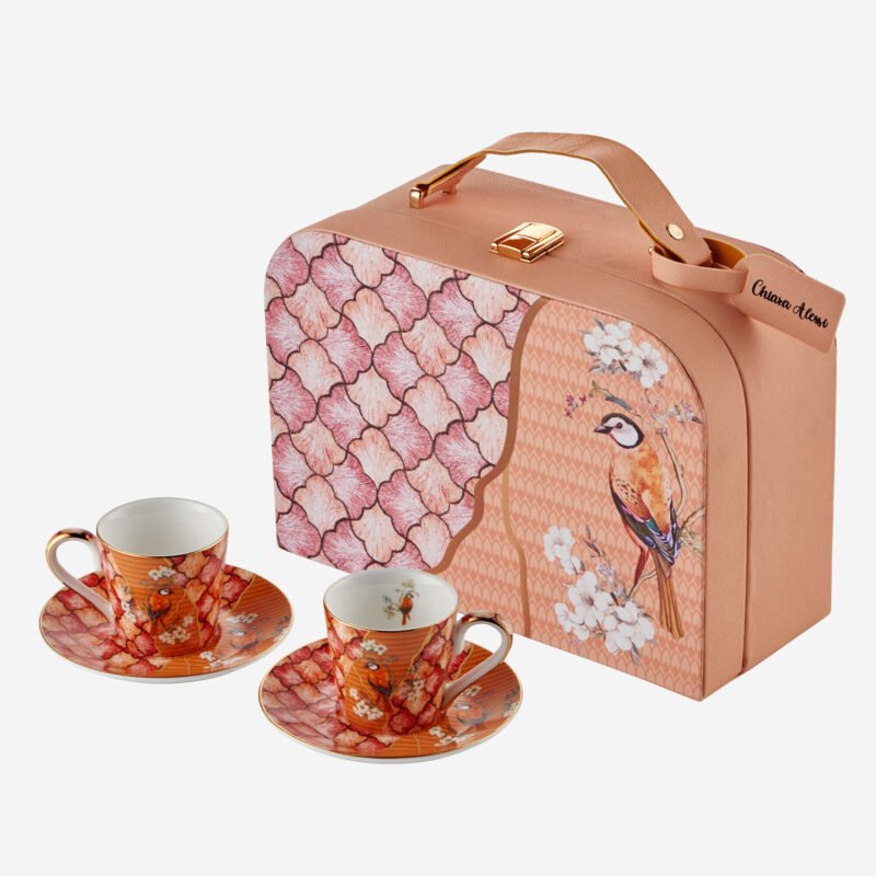 Chiara Alessi Golden Serenade Turuncu Porselen Kahve Fincan Seti 80 Ml