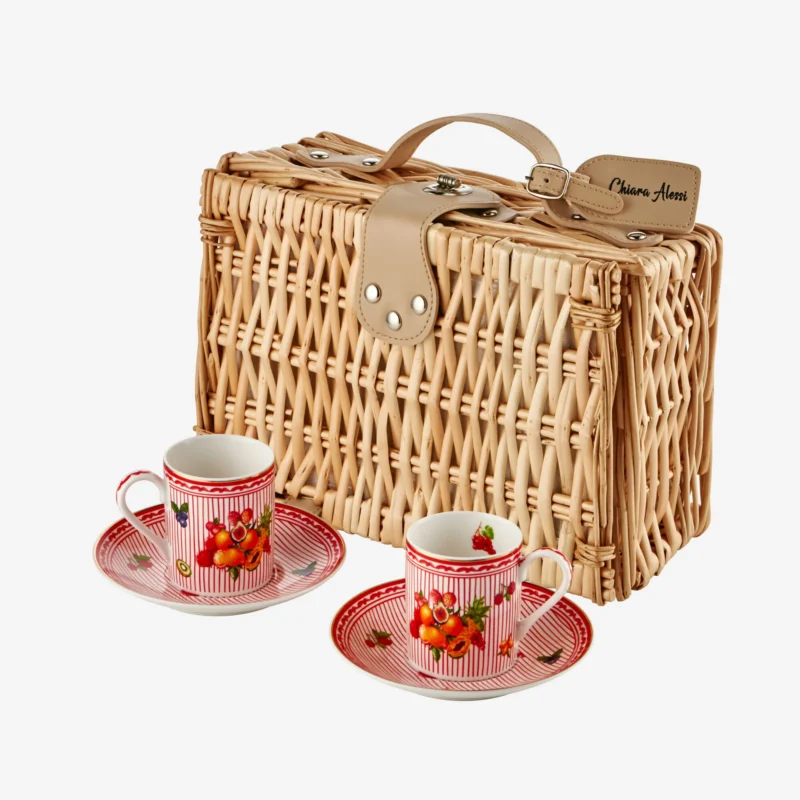 Chiara Alessi Cesto Di Frutta Kırmızı Porselen Kahve Fincan Seti 120 Ml