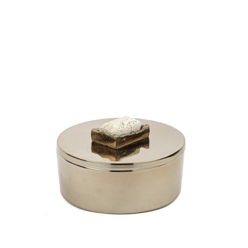 Bronz Traverten Mermer Kapaklı Kutu 12x7cm