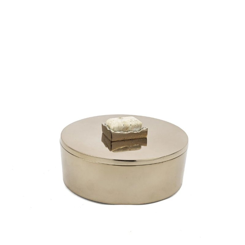 Bronz Traverten Mermer Kapaklı Kutu 15x8cm
