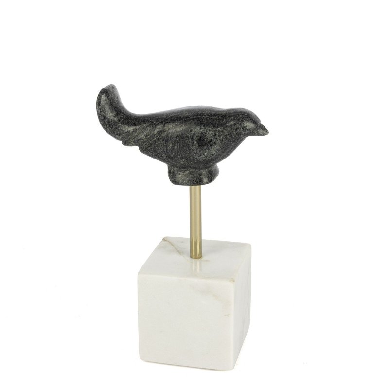 Mermer Metal Çubuk Kuş Obje 14x22cm