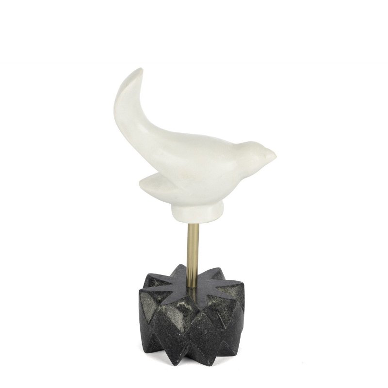 Mermer Metal Çubuk Kuş Obje 13x24cm