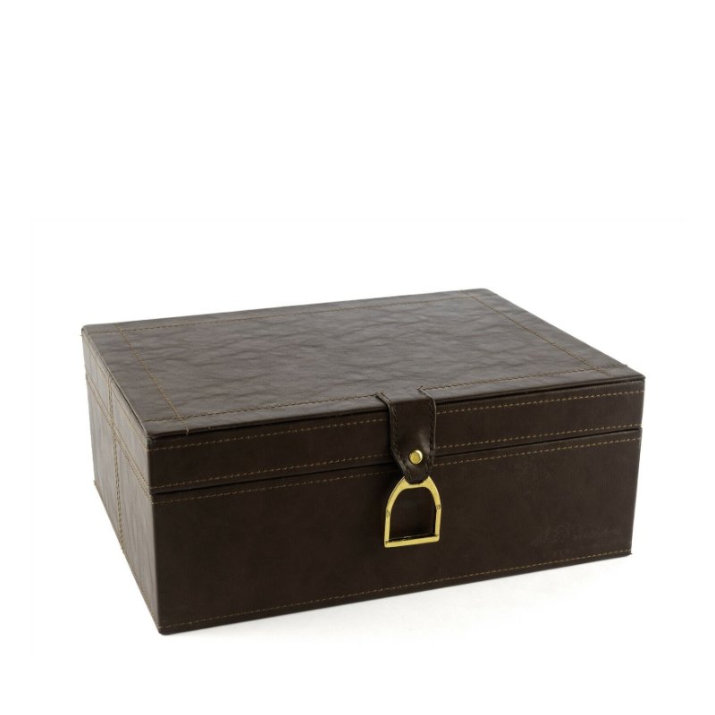 Kahve Gold Kulplu Deri Kutu 26x19x10cm