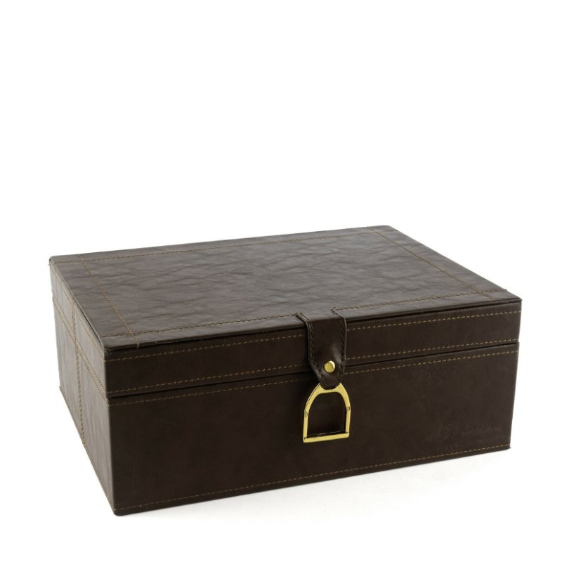 Kahve Gold Kulplu Deri Kutu 30x23x12cm