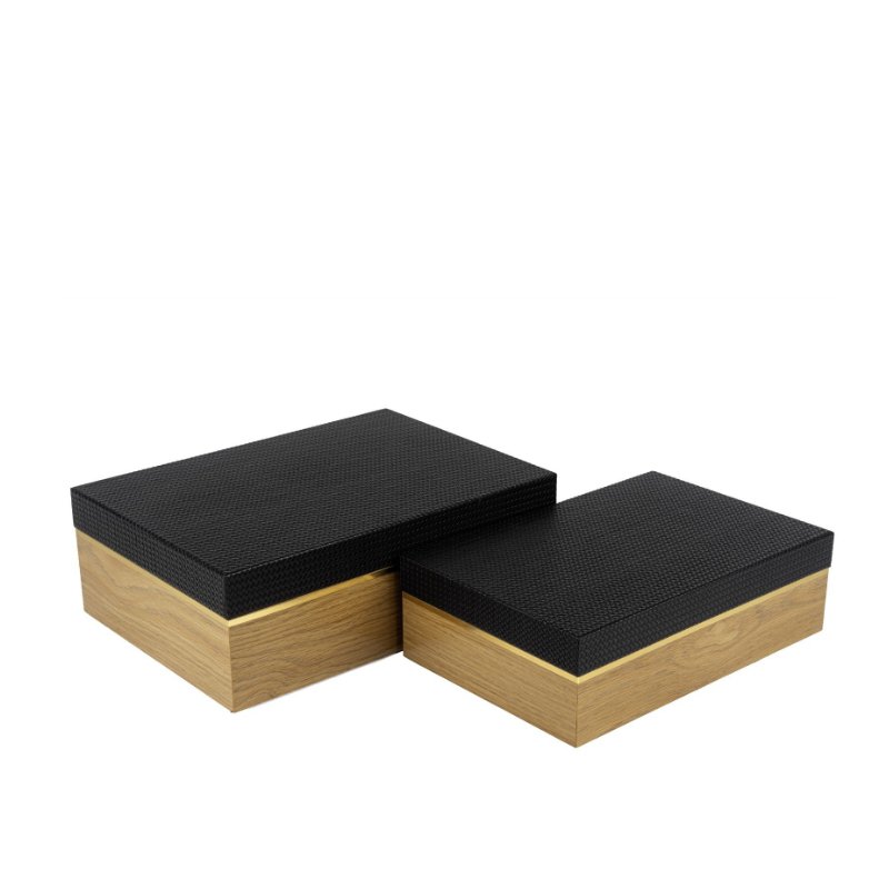 2 li Ahşap Siyah Deri Dekoratif Kutu 30x20x9cm34x24x12cm