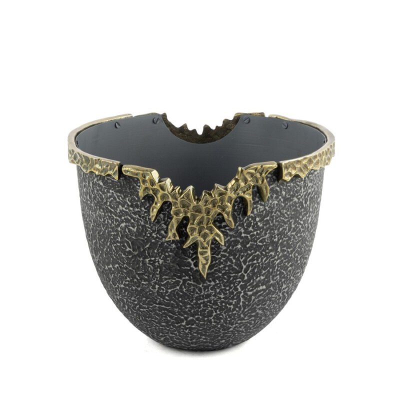 Antrasit Dokulu Pirinç Antik Saksı 28x22cm