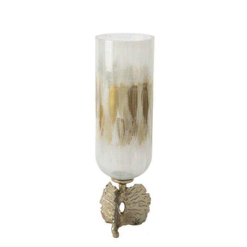 Beyaz Cam Bej El Boyaması Gold Ayaklı 53x17cm