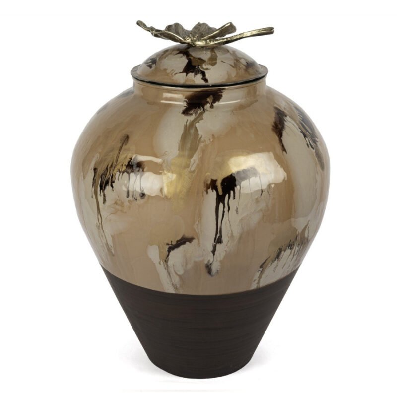 Kahve Krem Gold Çiçek Kapaklı Küp 45x63cm