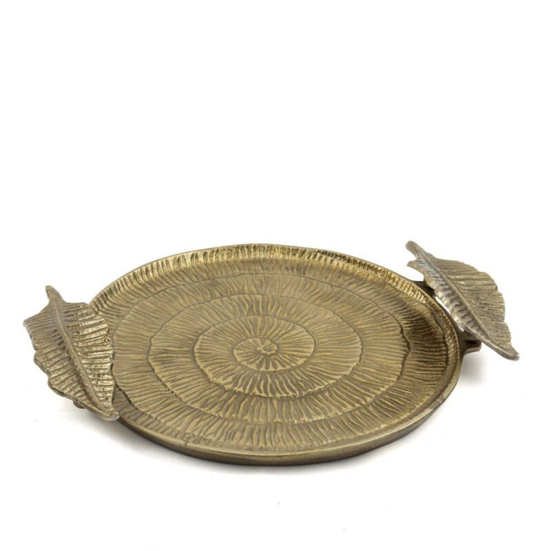 Antik Gold Yaprak Kulplu Tepsi 42x35x6cm
