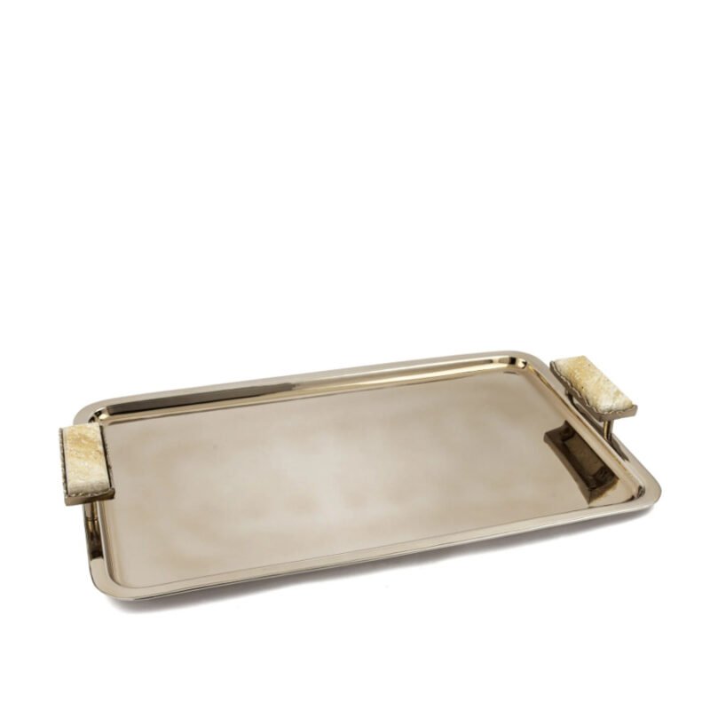 Bronz Traverten Mermer Kulplu Tepsi 52x30x7cm