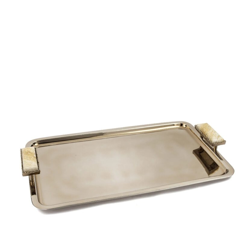 Bronz Traverten Mermer Kulplu Tepsi 63x38x8cm