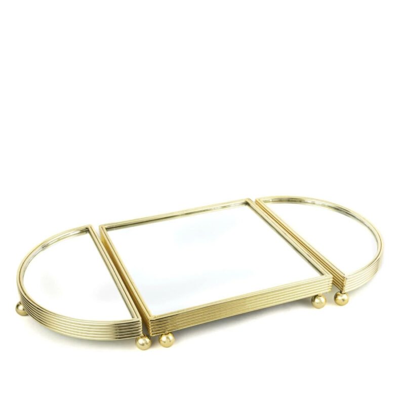 Altın Oval Aynalı Metal Tepsi 25x50cm